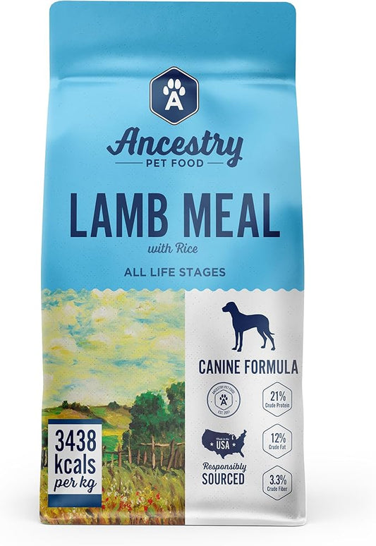 Ancestry Dog Food, Lamb Meal & Brown Rice Formula, Crude Protein, Fiber & Fat, For All Life Stages, Wholesome Grains Dry Dog Food, Support Skin & Coat, Improve Gut Health, Immune Support (12 lb. Bag)