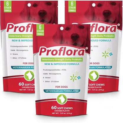 Proflora Probiotic Soft Chews for Dogs - Veterinary-Strength Daily Probiotic - Digestion Health - Boost Immune System - Skin and Coat Health - 180 Soft Chews