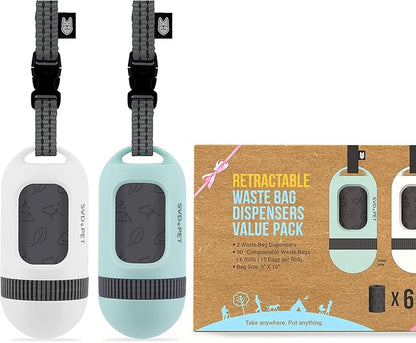 SVD.PET [2-Pack] Retractable Waste Bag Dispensers with 90 Waste Bags, Fit Any Dog Leash, Pet Waste Bag Holder, Dog Walking Accessory Gift Value Pack