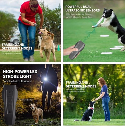 Dog Bark Deterrent Devices | Professional Long Range Anti Barking Ultrasonic Tool | 30 Ft Range with LED and 2 Modes | Sonic Emitters for Dog Training & Behavior Aids (Black)