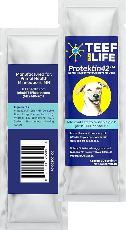 for Life Protektin42 Plant-Derived Dental Water Additive for Dogs, Daily Dental Care, Clinically-Proven Formula Naturally Fights Plaque and Tartar, Refill Packet with 30 Servings