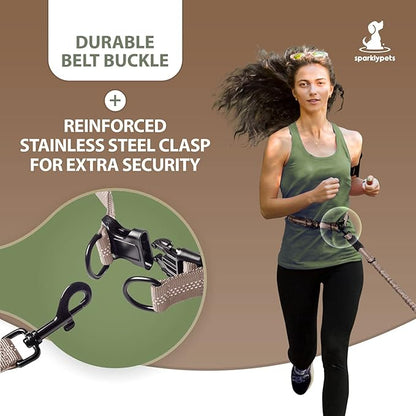 SparklyPets Hands Free Double Dog Leash – Dual Dog Leash for Medium and Large Dogs – Dog Leash for 2 Dogs with Padded Handles, Reflective Stitches, No Pull, Tangle Free (Brown, for 2 Dogs)