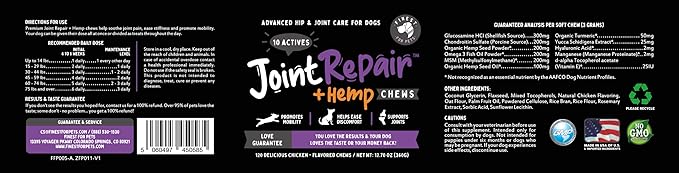 Advanced Joint Repair + Hemp Hip & Joint Health Supplement for Dogs - Relieves Arthritis, Pain & Inflammation, Improve Mobility, Extra Strength Soft Chew Treats with Glucosamine, Chondroitin & MSM