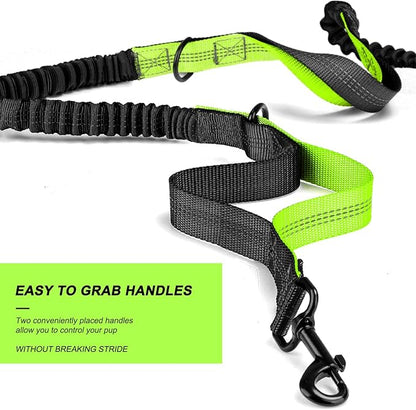 Retractable Bungee Hands Free Dog Leash with Zipper Pouch, Padded Waist Dog Leash, Dog Running Leash Handsfree with Dual Handles and Reflective Stitching for Walking Running Jogging Hiking, Waist Belt
