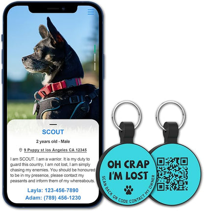 MYLUCKYTAG Silent Silicone QR Code Pet ID Tags Dog Tags - Pet Online Profile - Scan QR Receive Instant Pet Location Alert Email