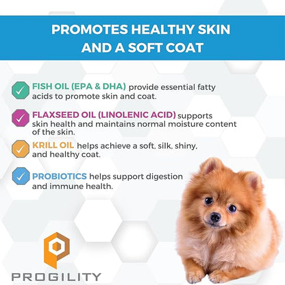 Nootie Progility Mini Skin & Coat Supplement for Small Dogs, Fish Oil Supports Healthy Skin & Coat, 60 Soft Chews per Container