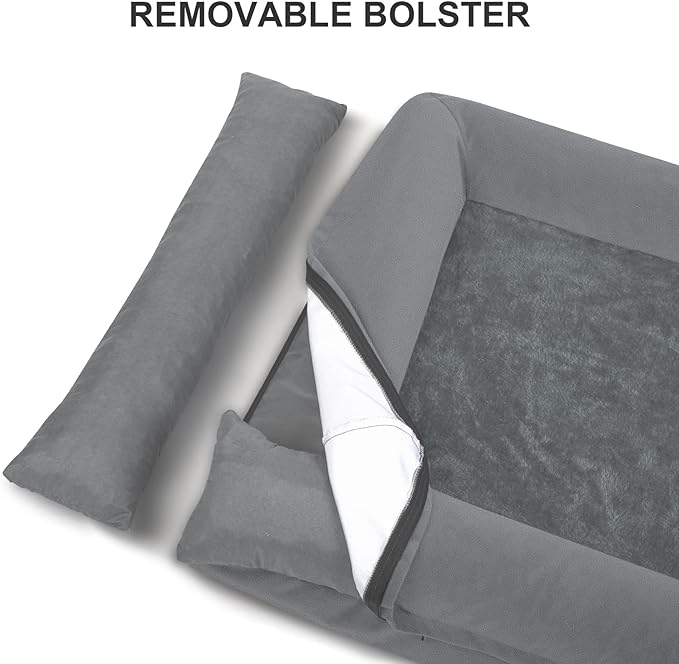 Large Dog Bed, Dark Grey Orthopedic Dog Bed, Washable Dog Bed with [Removable Bolster], Waterproof Dog Bed with Nonskid Bottom, Pet Bed, Dog Beds for Large Dogs
