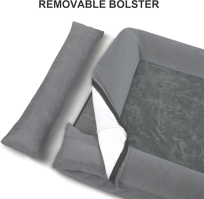 Medium Dog Bed, Dark Grey Orthopedic Dog Bed, Washable Dog Bed with [Removable Bolster], Waterproof Dog Bed with Nonskid Bottom, Doggy Bed, Dog Beds for Medium Dog Bed