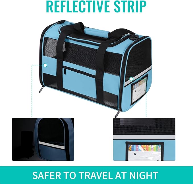 Cat Carrier Soft Sided Carrier for Small Medium Cats Puppies Dogs Up to 15 Lbs, TSA Airline Approved Pet Carrier Collapsible Travel Puppy Carrier Bag, Blue