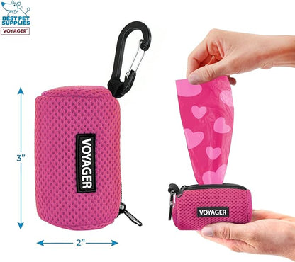 Best Pet Supplies 2-Pack Dog Poop Bag Holder Leash Attachment, Color, Reusable Mesh Dispenser Pouch for Travel, Walking, Park, and Outdoor Use, Soft and Durable with Clip-On - Mesh Fuchsia