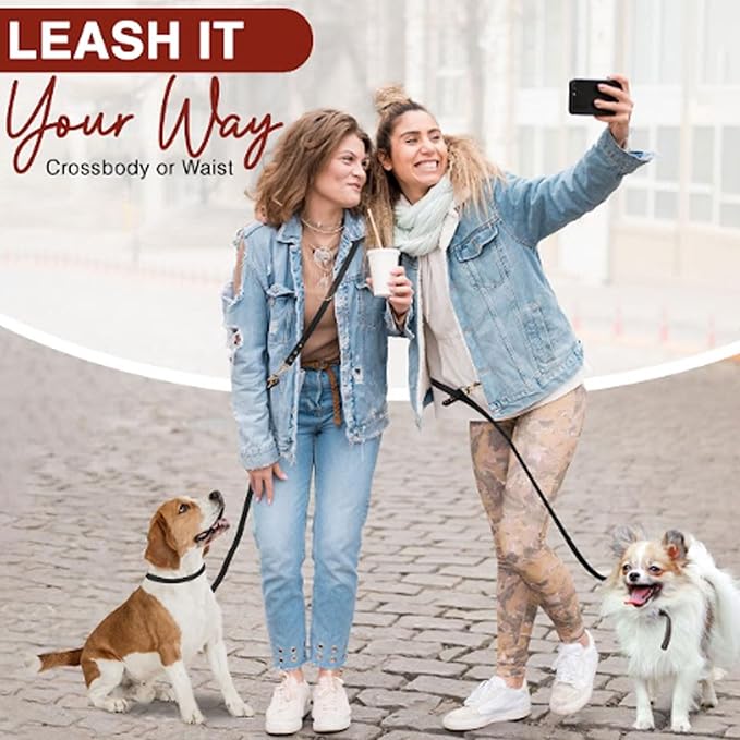 Hands Free Dog Leash - 7 Feet Multifunctional Waist, Shoulder & Crossbody Dog Leash for Walking, Jogging and Running, Faux Leather Hands Free Leash for Small to Medium Sized Dogs
