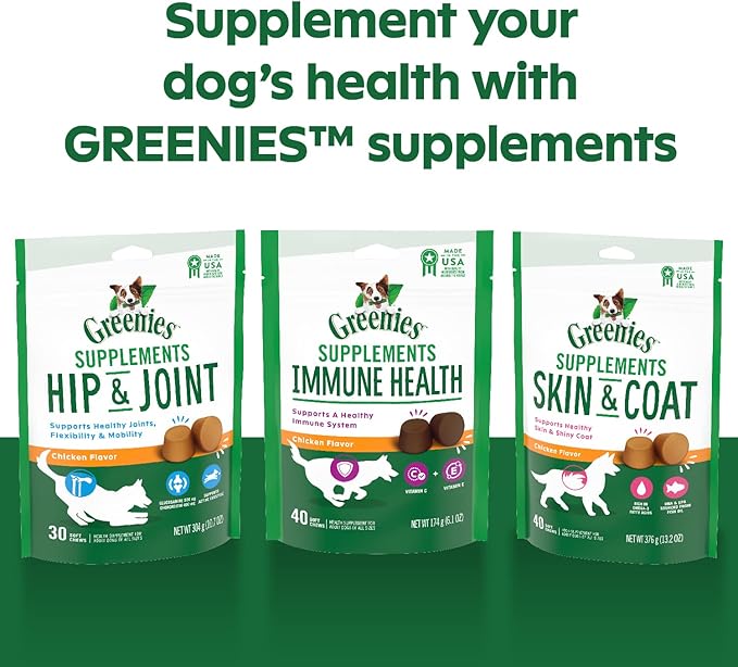 GREENIES Supplements Hip & Joint Supplements for Dogs With Glucosamine and Chondroitin, 30 Count Chicken-Flavor Soft Chews Dog Joint Supplements