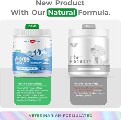 Dog Allergy and Itch Relief - 90 Soft Chews - w/Probiotics, Salmon Oil, Colostrum, Quercetin, and Turmeric - Anti Itch supplement, Support for Skin and Seasonal Allergies