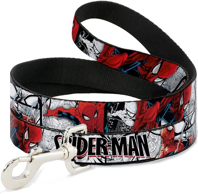 Buckle-Down Dog Leash Spider Man Action Poses Comic Scenes White Black Red 6 Feet Long 1.0 Inch Wide, Multicolor (DL-6FT-WSPD039)