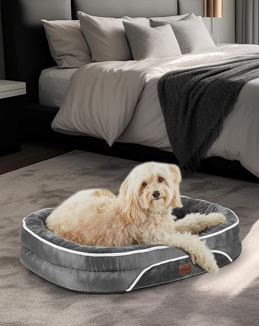Orthopedic Dog Bed for Medium Dogs, Dog Couch Design with Egg Foam Support, Removable, Machine Washable Plush Cover and Non-Slip Bottom with Four Sided Bolster Cushion (Gray)