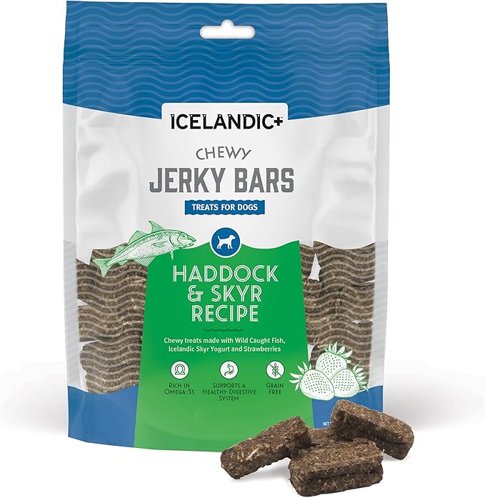 Icelandic+ Chewy Jerky Bars Haddock, Skyr, & Strawberries Dog Treat 2.5-oz Bag