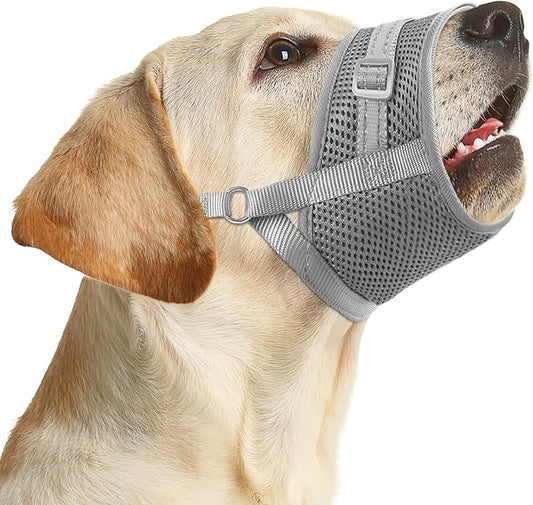 Dog Muzzle Soft Air Mesh Muzzle for Medium Dogs, Adjustable Pet Muzzle for Small and Large Dogs to Drink Normally, Breathable Reflective Muzzle for Dogs to Prevent Biting(Grey,L-13)