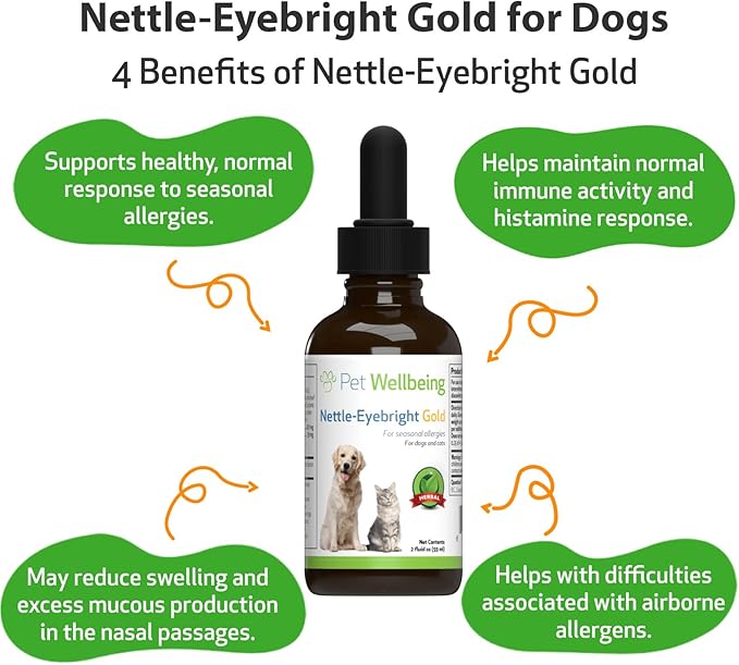 Pet Wellbeing Nettle-Eyebright Gold for Dogs - Vet-Formulated - Seasonal Allergies, Hay Fever, Allergic Rhinitis - Natural Herbal Supplement 2 oz (59 ml)