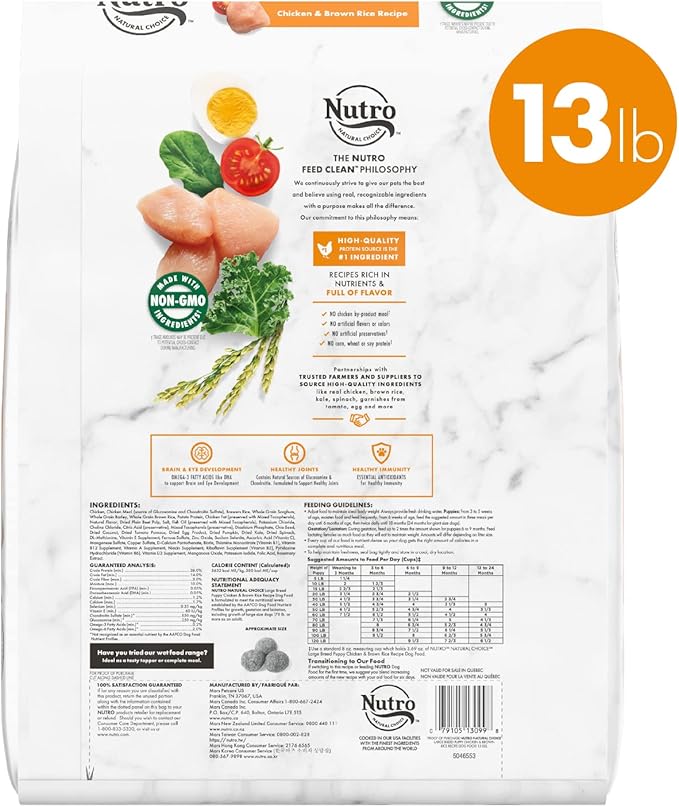 Nutro Core Dry Dog Natural Choice Chicken & Brown Rice Recipe, Dry Dog Food for Large Breed Puppies, 13 lb. Bag