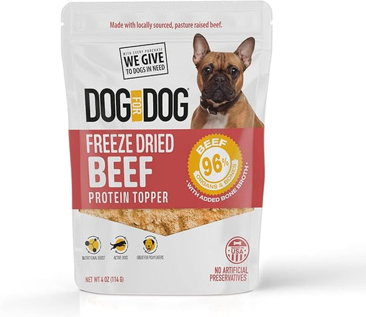 Dog for Dog Freeze Dried Dog Food Topper - Pasture Raised Beef Dog food toppers for Picky Eaters | Bone Broth powder for Dogs and Treats | All Natural & Limited Ingredient | Made in The USA - 4 OZ