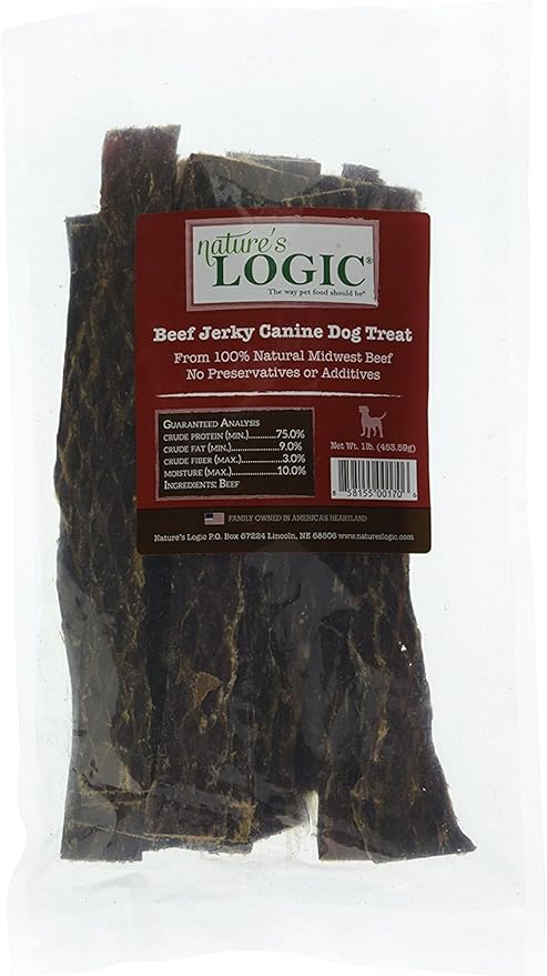 Natures Logic 858155001706 1 Lb Beef Jerky Canine Treat (1 Pack), One Size