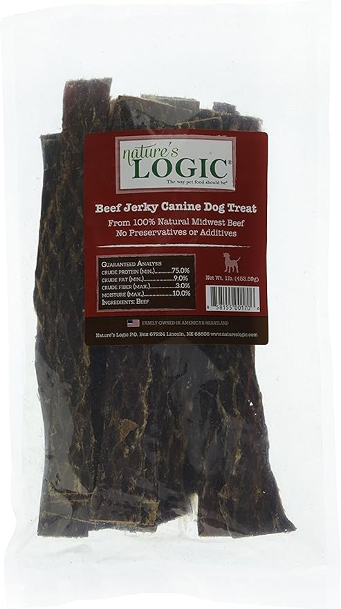 Natures Logic 858155001706 1 Lb Beef Jerky Canine Treat (1 Pack), One Size