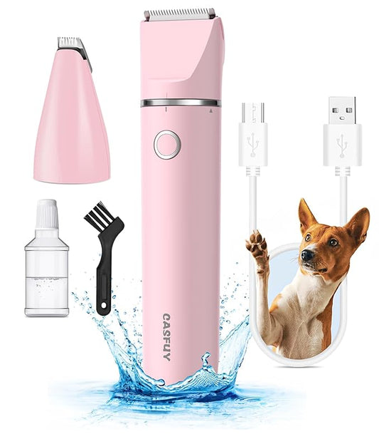 Casfuy Cordless Dog Paw Trimmer - Low Noise Small Dog Clippers with Double Blades USB Rechargeable Grooming Clipper for Dogs Cats and Small Pets for Trimming Hair Around Paws, Eyes, Ears, Face, Rump