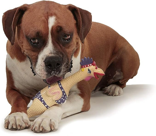 Outward Hound Squawkers Grandma Hippie Chick Latex Rubber Chicken Interactive Dog Toy, Large