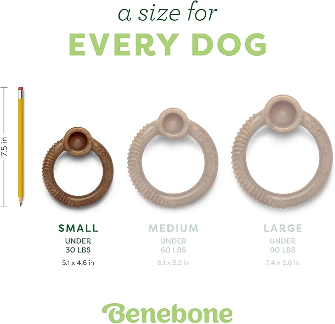 Benebone Ring Durable Dog Chew Toy for Aggressive Chewers, Real Bacon, Made in USA, Small