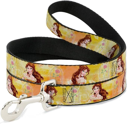Buckle-Down Dog Leash Belle Poses Enchanted Rose Story Script Yellow Pinks 4 Feet Long 0.5 Inch Wide, Multicolor (DL-WDY140-N)