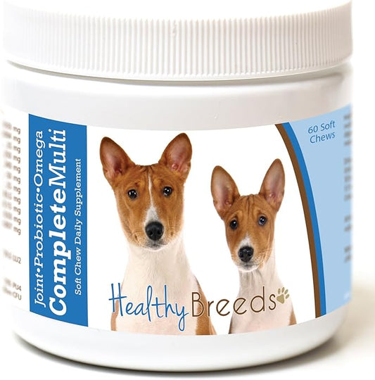 Healthy Breeds Basenji All in One Multivitamin - Complete with Probiotics, Glucosamine, Chondroitin & Omegas - 60 Soft Chewy Treats