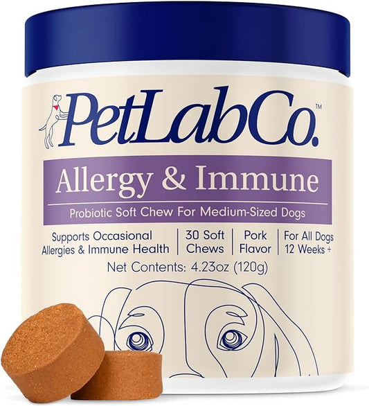 PetLab Co. Allergy & Immune Daily Probiotics for Dogs. Supports Yeast Production, Seasonal Allergies, Intermittent Itchiness, Gut & Digestive Health - 30 Chews - Available in Small, Medium, & Large