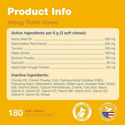 Dog Allergy Relief Chews - Allergy Relief for Dogs Itching- Anti Itch for Dogs - Itchy Skin & Seasonal Allergies Relief - Hot Spot Treats with Probiotics, Apple Cider Vinegar - Dog Itch Relief