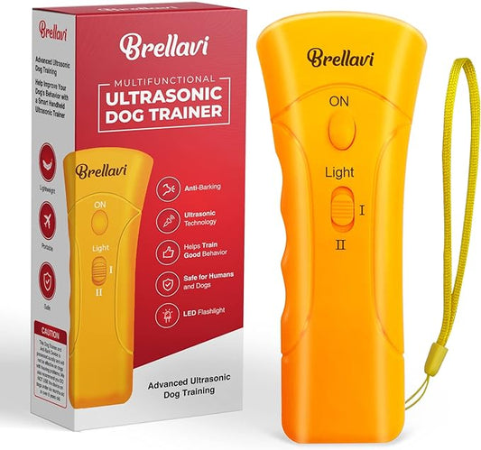Ultrasonic Clicker Dog Trainer: Anti-Bark Dog Training Equipment and Barking Control Device - Electronic Clicker Trainer for Walking Jogging and Aggressive Behavior - Handheld and Portable (Yellow)