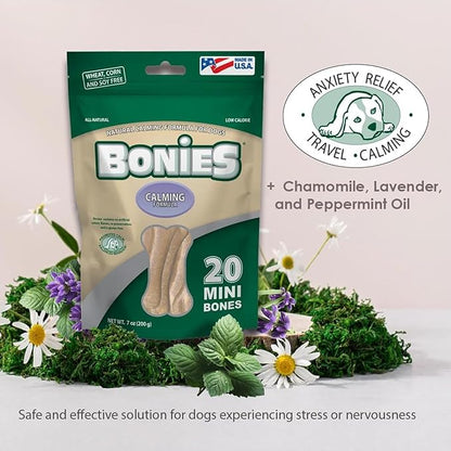 Bonies Natural Calming Formula Dog Treats, Contains Chamomile & Lavender, Help Anxiety, Excessive Barking & Trembling, Chicken Flavor, Medium, 8 Bones