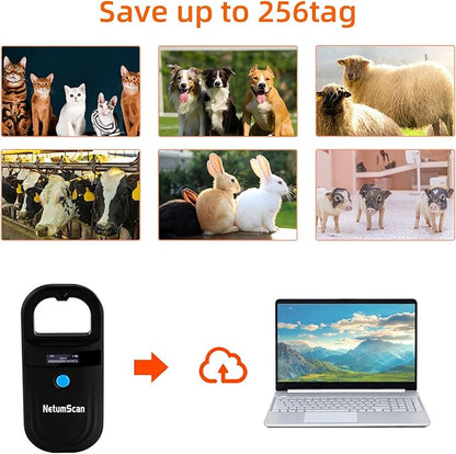 NetumScan Bluetooth Pet Microchip Reader Scanner, RFID EMID Handheld Pet Chip ID Scanner Rechargeable Data Storage Animal Tag Scanner with Stable OLED Display for ISO 11784/11785,FDX-B and ID64 RFID