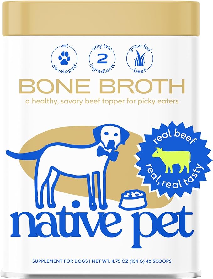 Native Pet Bone Broth for Dogs and Cats – Dog Bone Broth Powder for Dog Food Topper for Picky Eaters – Cat and Dog Broth - Dog Gravy Topper for Dry Food – Beef Broth for Dogs and Cats – 4.75 oz