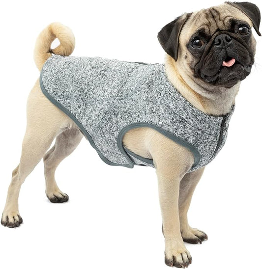 Kurgo Core Dog Sweater, Knit Dog Sweater with Fleece Lining, Cold Weather Pet Jacket, Zipper Opening for Harness, Adjustable Neck, Year-Round Sweater for Small Dogs (Heather Black, Small)