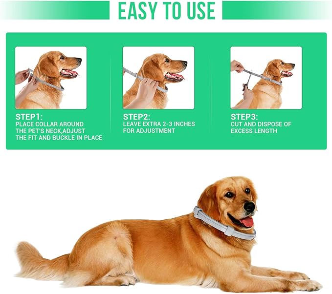 Flea and Tick Collar for Large Dogs with Flea Comb,8-Month Tick and Flea Control for Dogs Above 18 Lbs,Safe & Allergy Free, Waterproof, Adjustable,2 Pack