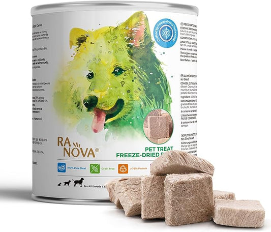 Freeze Dried Dog Treats - 100% Beef Grain Free - Natural balanced Single Ingredient Raw Dog Snacks - Dry Dog Food Topper 120g/4.23oz