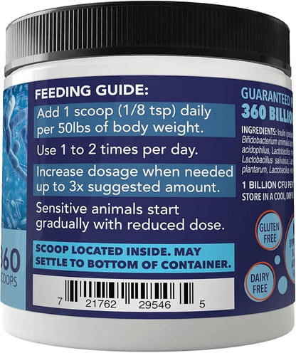 Probiotics for Dogs -(360 Scoops)-Probiotic Miracle -Advanced, Species Specific Probiotics and Prebiotics to Stop Diarrhea, Loose Stool, and Yeast-Plus Immune Support