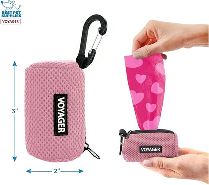 Best Pet Supplies 2-Pack Dog Poop Bag Holder Leash Attachment, Color, Reusable Mesh Dispenser Pouch for Travel, Walking, Park, and Outdoor Use, Soft and Durable with Clip-On - Mesh Pink