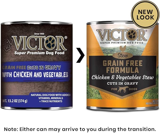 Victor Super Premium Dog Food – Grain Free Stew – Chicken and Vegetables Stew Cuts in Gravy – Canned Wet Adult Dog and Puppy Food - All Breed Sizes, 12 x 13.2 oz Cans