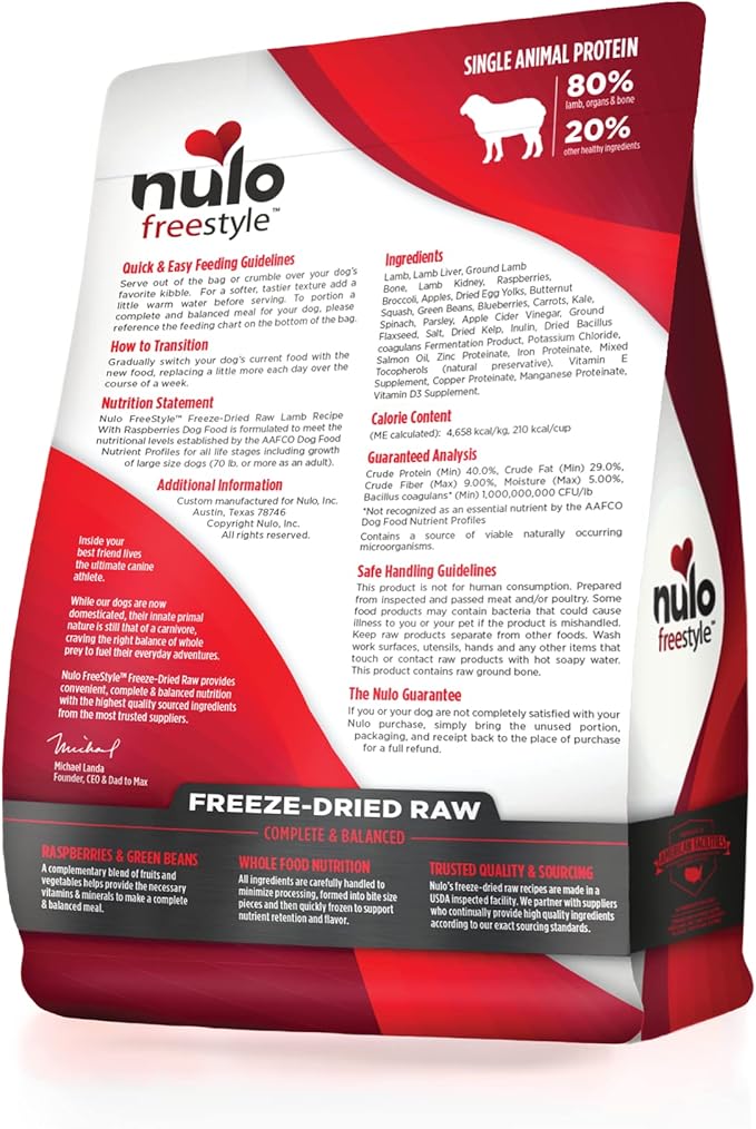 Nulo Freestyle Freeze-Dried Raw, Ultra-Rich Grain-Free Dry Dog Food for All Breeds and Life Stages with BC30 Probiotic for Digestive and Immune Health
