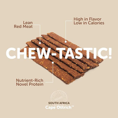 ROAM PET TREATS Ossy Jerky Dog Treats, Single Sourced Novel Protein Jerky Treats Made from Ostrich for Dog
