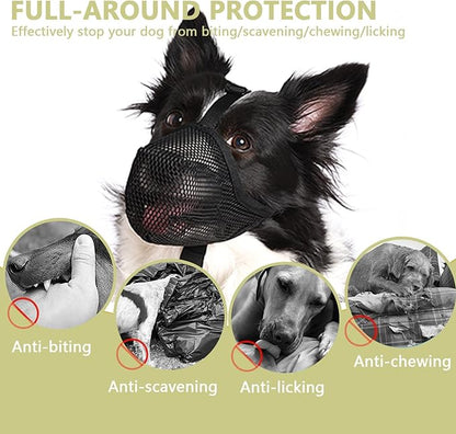 Dog Muzzle for Small Dogs Biting Grooming Vet Visiting, Air Mesh Soft Dog Mouth Guard, Full-covered with Adjustable Strap Allow Drinking Breathable Basket Muzzle (Black, S)