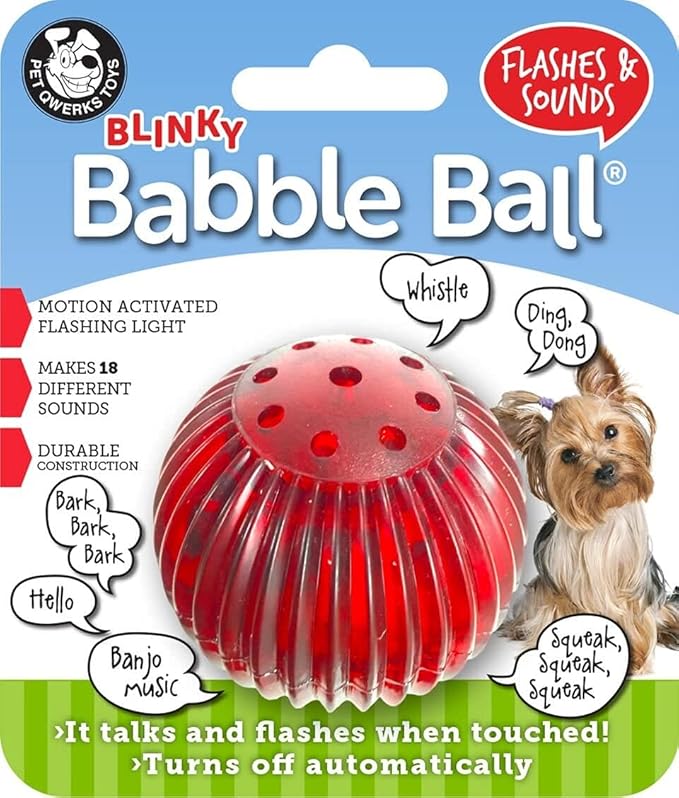 Pet Qwerks Blinky Babble Ball - Flashing Interactive Chew Dog Toy - Small