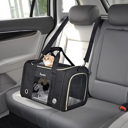 Petmolico Cat Carrier Dog Carrier, Airline Approved Soft Pet Travel Carrier with 3 Open Doors Mesh Windows for Cats Puppy 16 lbs, Black