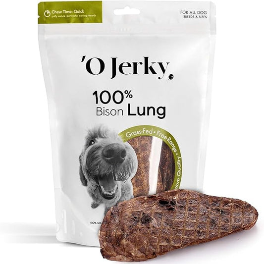 'O Jerky 100% Bison Lung Dehydrated Dog Treats - Organic Dog Jerky Treats - Premium All-Natural Single-Ingredient Healthy Dog Treats - Jerky Sticks for Dogs - Bison Dog Food Made in USA (4 Oz)