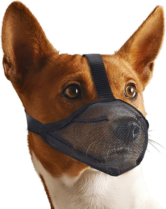 Dog Muzzle for Small Dogs Biting Grooming Vet Visiting, Air Mesh Soft Dog Mouth Guard, Full-covered with Adjustable Strap Allow Drinking Breathable Basket Muzzle (Black, S)